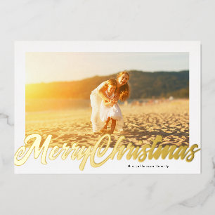 White Frame & Gold Merry Christmas Photo Foil Holiday Card