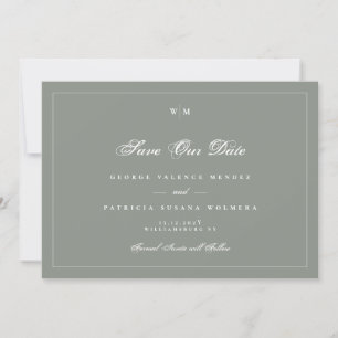 White Frame Monogram Sage Green Gray Photo Wedding Save The Date