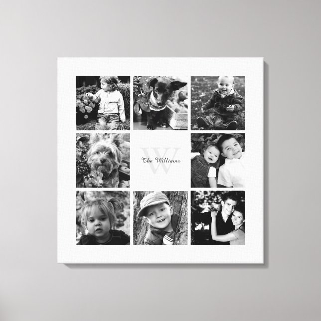 White Frame Monogrammed Photo Collage Canvas Print (Front)
