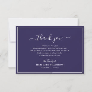 white frame navy blue funeral thank you note card