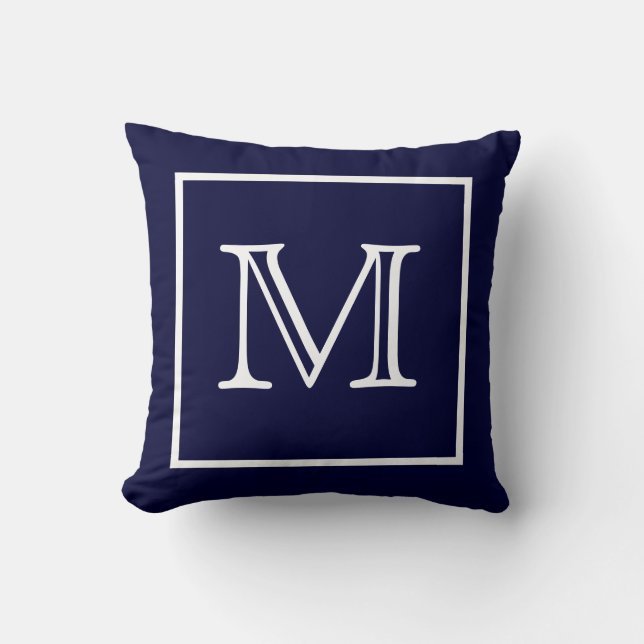 White Framed Blue Monogram American MoJo Pillow (Front)