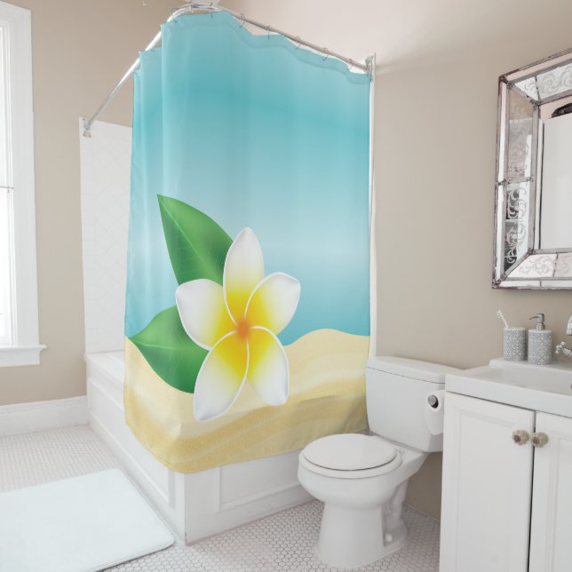 White Frangipani Flower At The Beach Shower Curtain (In Situ)