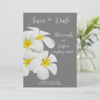 White Frangipani Flowers, Medium Grey, Save Date