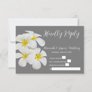 White Frangipani Flowers, on Medium Grey, RSVP Thank You Card