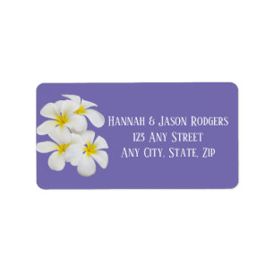 White Frangipani Flowers, Periwinkle, Wedding Label