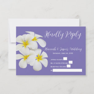 White Frangipani Flowers, Periwinkle, Wedding RSVP Thank You Card