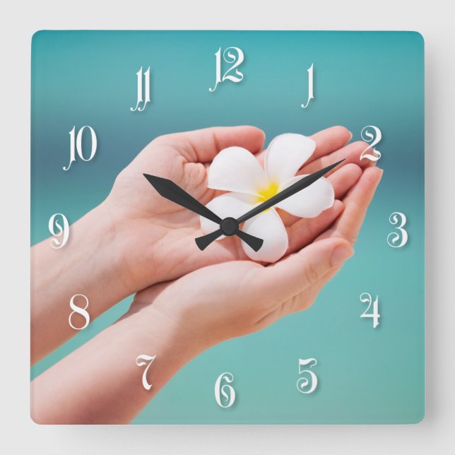 White frangipani flowers square wall clock (Front)