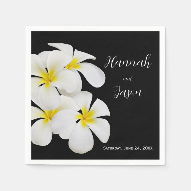 White Frangipani Flowers, Tropical, Floral Wedding Napkin (Front)