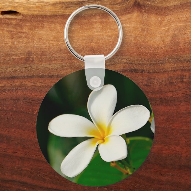 White Frangipani Key Ring (Front)