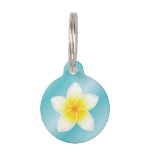 White Frangipani Plumeria Flower With Dog's Info Pet Tag