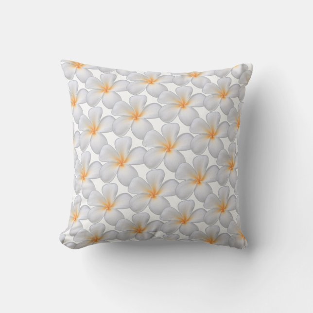 White Frangipani Plumeria Flowers Throw Pillow (Front)