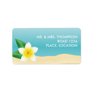White Frangipani Tropical Beach Wedding Label