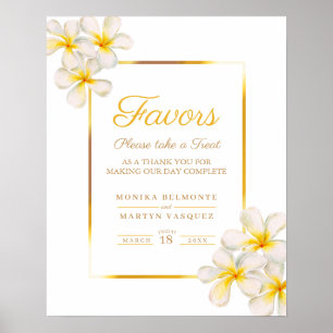 White frangipani tropical wedding favours poster