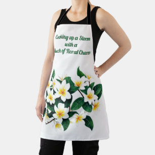 White Frangipani Watercolor Flower Apron
