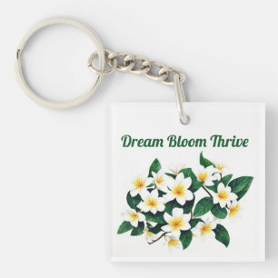 White Frangipani Watercolor Flower Key Ring