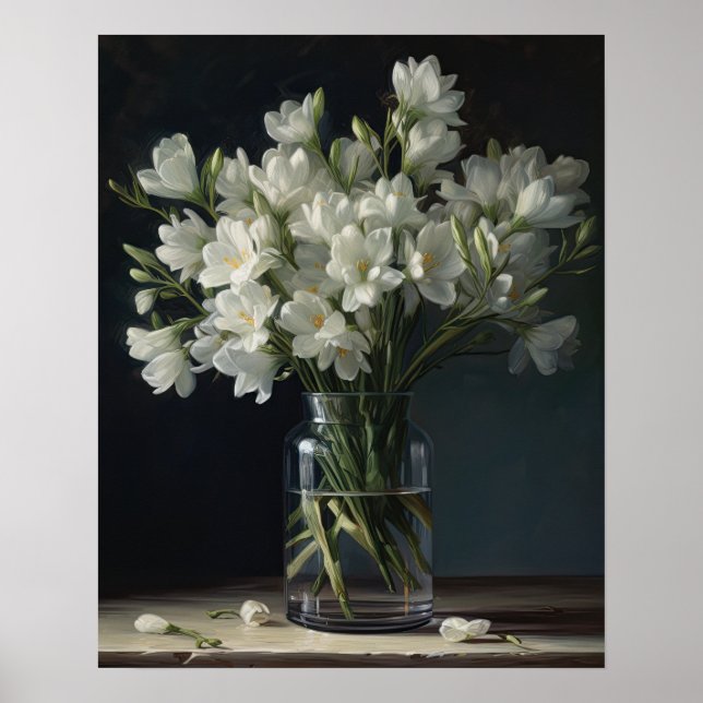 White Freesia Flowers Art Print Poster (Front)