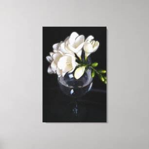 white freesia in a glass canvas print