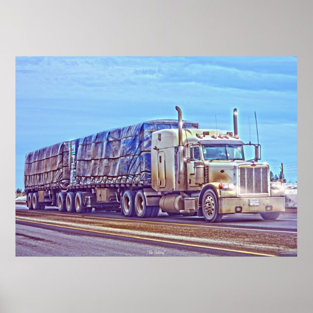 White Freight Truck - Lorry and Highway Art Poster (Front)