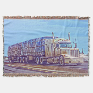 White Freight Truck - Lorry and Highway Art Throw Blanket
