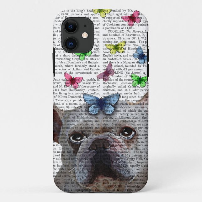 White French Bulldog and Butterflies Case-Mate iPhone Case (Back)