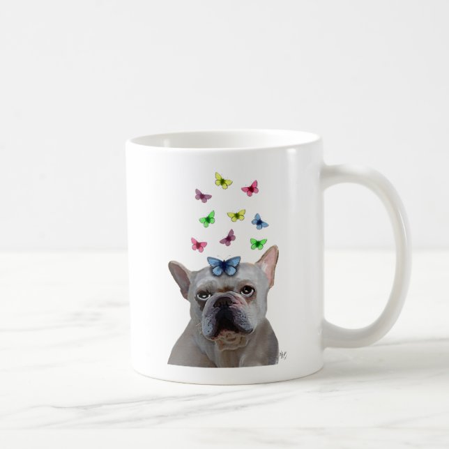 White French Bulldog and Butterflies Coffee Mug (Right)