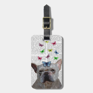 White French Bulldog and Butterflies Luggage Tag