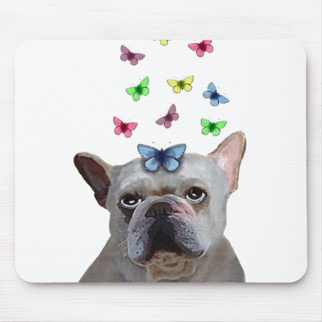 White French Bulldog and Butterflies Mouse Mat (Front)