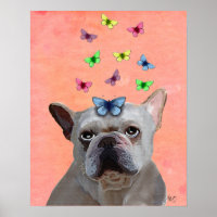 White French Bulldog and Butterflies