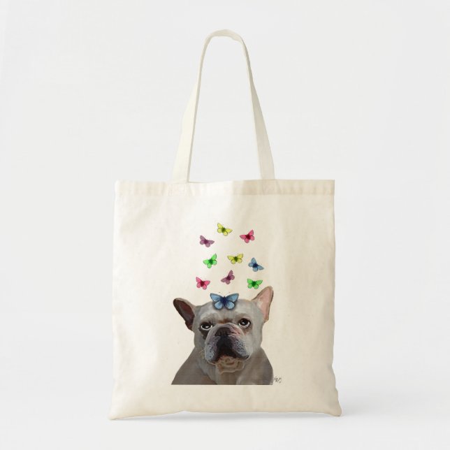 White French Bulldog and Butterflies Tote Bag (Front)