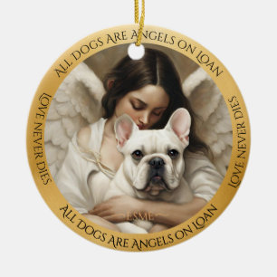 White French Bulldog Art Love Never Dies Memorial Ceramic Tree Decoration