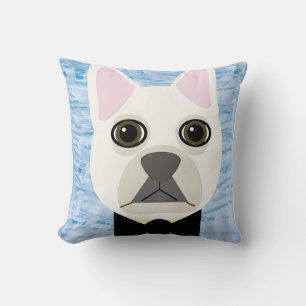 White French Bulldog, Blue Cushion