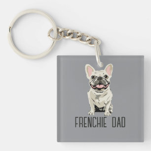 White French Bulldog, Frenchie Dad Key Ring