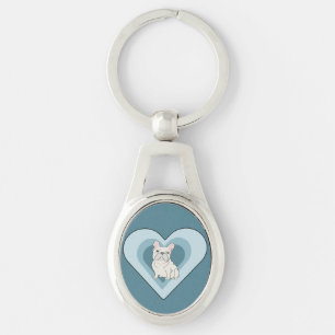 White French Bulldog Key Ring