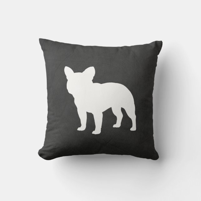 White French Bulldog Silhouette Frenchie Dog Grey Cushion (Front)