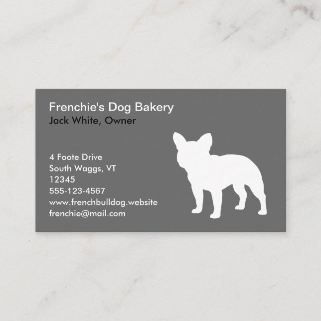 White French Bulldog Silhouette | Frenchy Dog Grey Business Card (Front)
