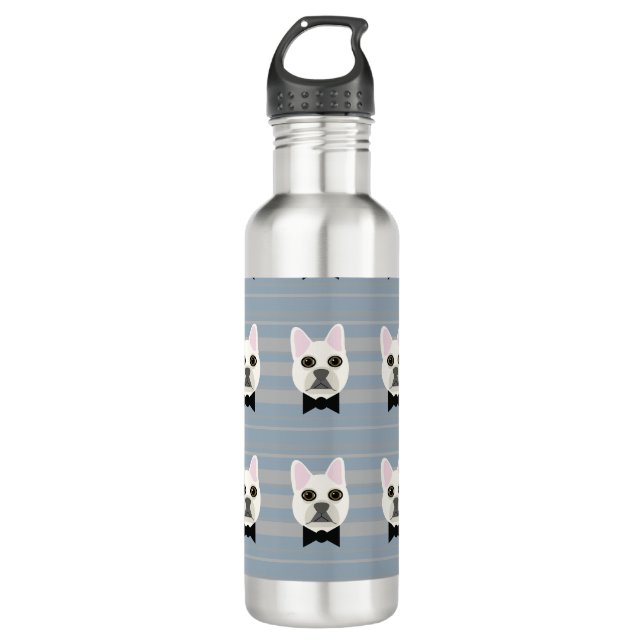 White French Bulldog, Stripes 710 Ml Water Bottle (Front)
