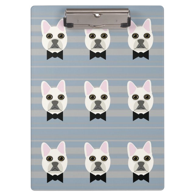 White French Bulldog, Stripes Clipboard (Front)