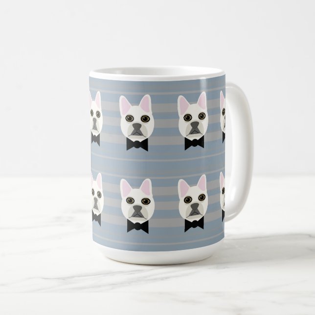 White French Bulldog, Stripes Coffee Mug (Front Right)