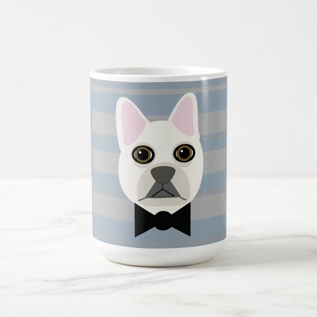 White French Bulldog, Stripes Coffee Mug (Center)