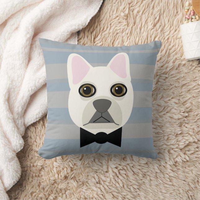 White French Bulldog, Stripes Cushion (Blanket)