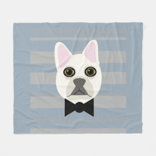 White French Bulldog, Stripes Fleece Blanket