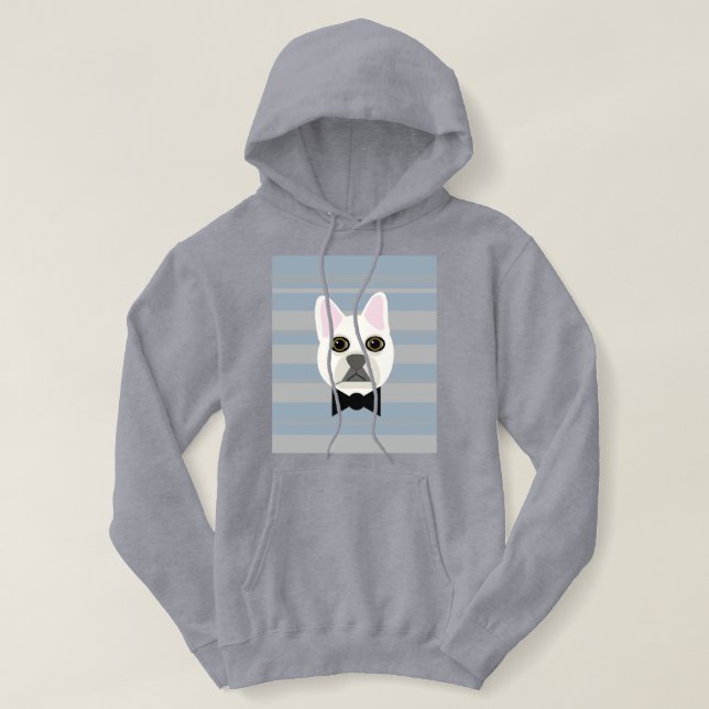 White French Bulldog, Stripes Hoodie (Design Front)