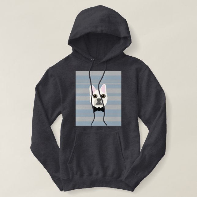 White French Bulldog, Stripes Hoodie (Design Front)