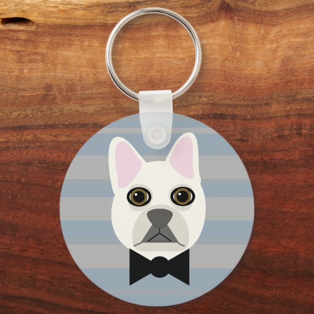 White French Bulldog, Stripes Key Ring (Front)