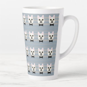 White French Bulldog, Stripes Latte Mug