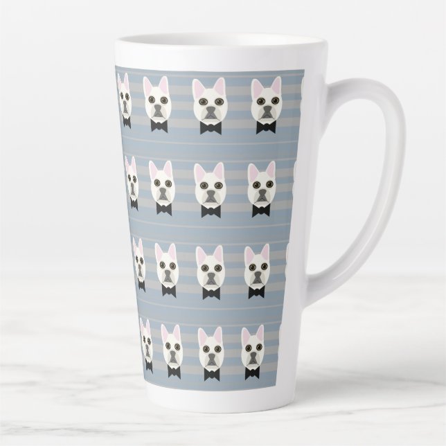 White French Bulldog, Stripes Latte Mug (Right)