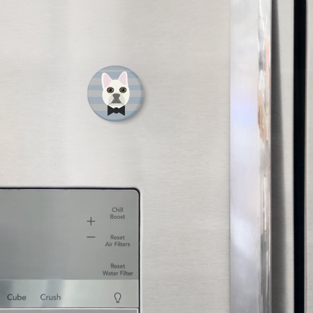White French Bulldog, Stripes Magnet (In Situ (Fridge))