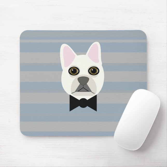 White French Bulldog, Stripes Mouse Mat (With Mouse)