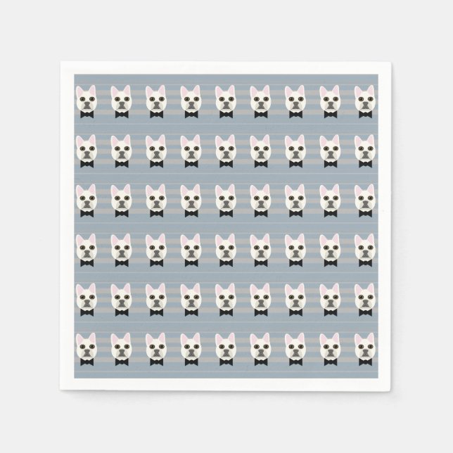White French Bulldog, Stripes Napkin (Front)