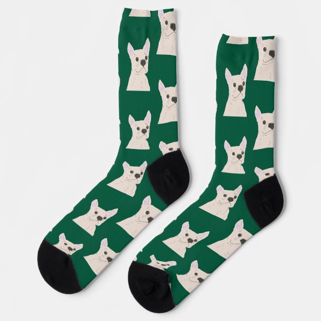 White French Bulldog, Stripes Socks (Left)